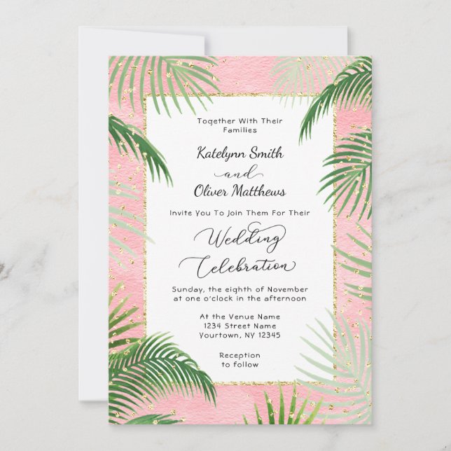 Invitation Palmiers de corail Mariage d'huile d'or botanique  (Devant)