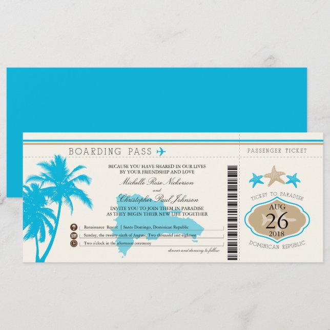 Invitation Palmiers de la passe d'embarquement en République  (Devant / Derrière)