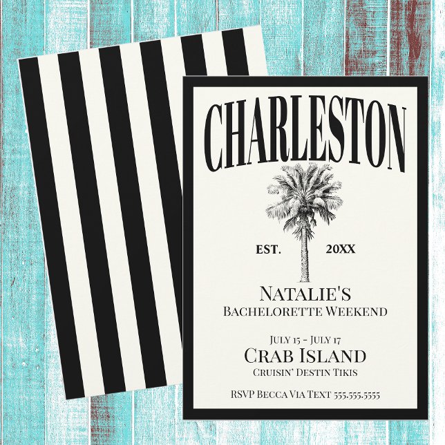 Invitation Palmiers de luxe Charleston Bachelorette côtière (Créateur téléchargé)