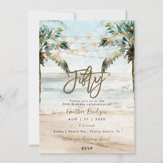 Invitation Palmiers de plage tropicaux fête du 50e anniversai (Devant)