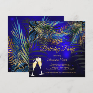 Invitation Palmiers d'or bleu tropical Champagne Anniversaire