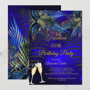 Invitation Palmiers d'or bleu tropical Champagne Anniversaire