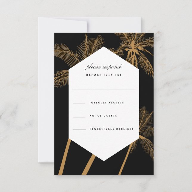 Invitation Palmiers d'or mariage sophistiqué rsvp (Devant)
