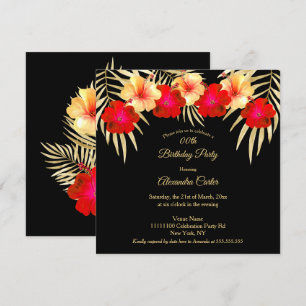 Invitation Palmiers noirs en or rouge Hibiscus Floral Anniver