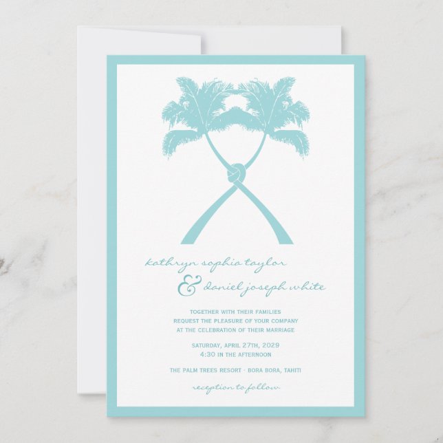 Invitation Palmiers noués Destination Tropicale Mariage (Devant)