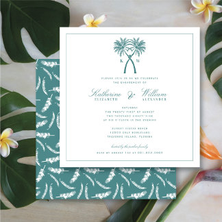 Invitation Palmiers noués Monogramme Fête de fiançailles de p