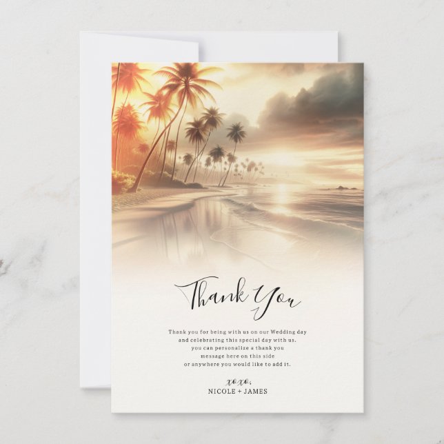 Invitation Palmiers & Orange Sunset Beach Merci de mariage (Devant)