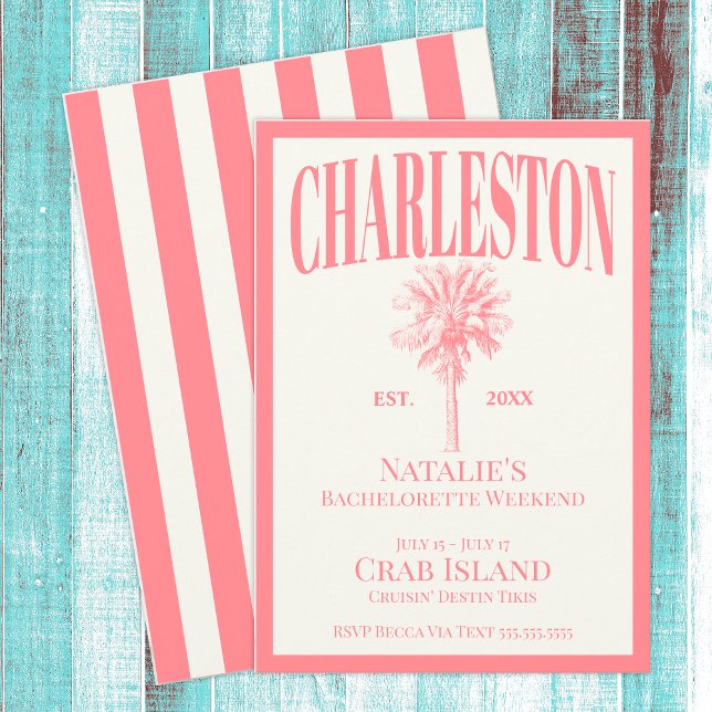 Invitation Palmiers roses Charleston Bachelorette côtière (Créateur téléchargé)
