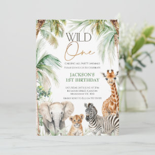 Invitation Palmiers Safari Animaux sauvages Un 1er anniversai