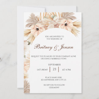 Invitation Palmiers séchés et style Boho feuille pour mariage