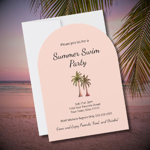 Invitation Palmiers Tropical Barbecue Pool Party Blush rose