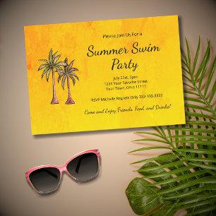 Invitation Palmiers Tropicaux Bright Gold Summer Swim Party