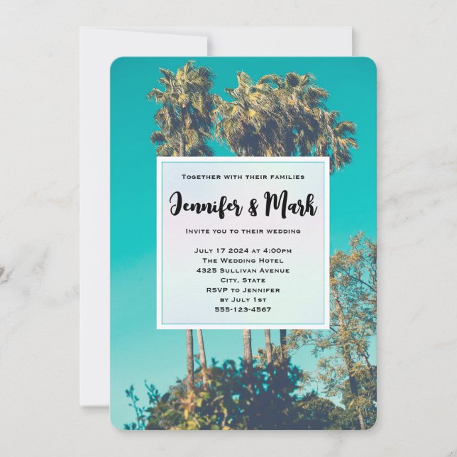 Invitation Palmiers tropicaux Californie Mariage rétro (Devant)