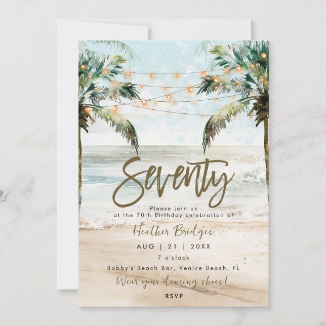 Invitation Palmiers tropicaux de plage 70e anniversaire (Devant)