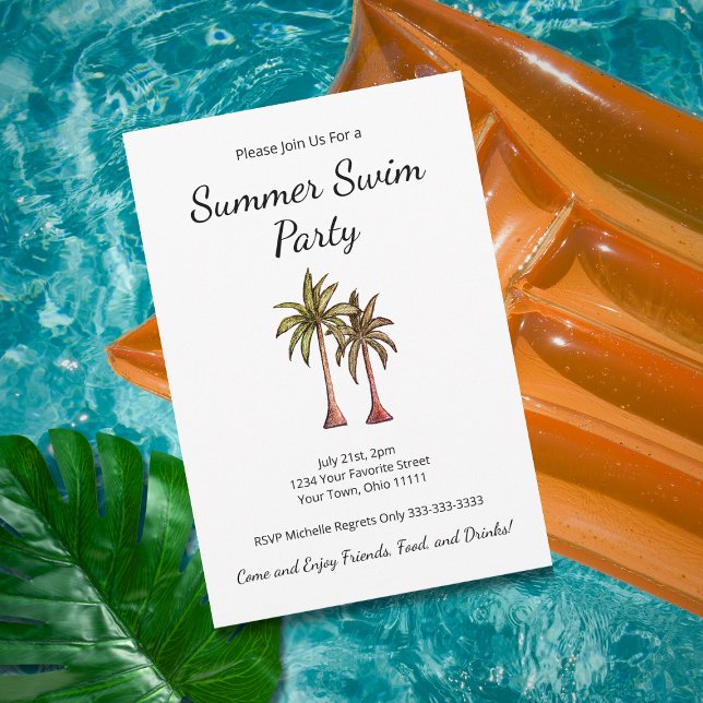Invitation Palmiers tropicaux Fête de baignade d'été (Créateur téléchargé)