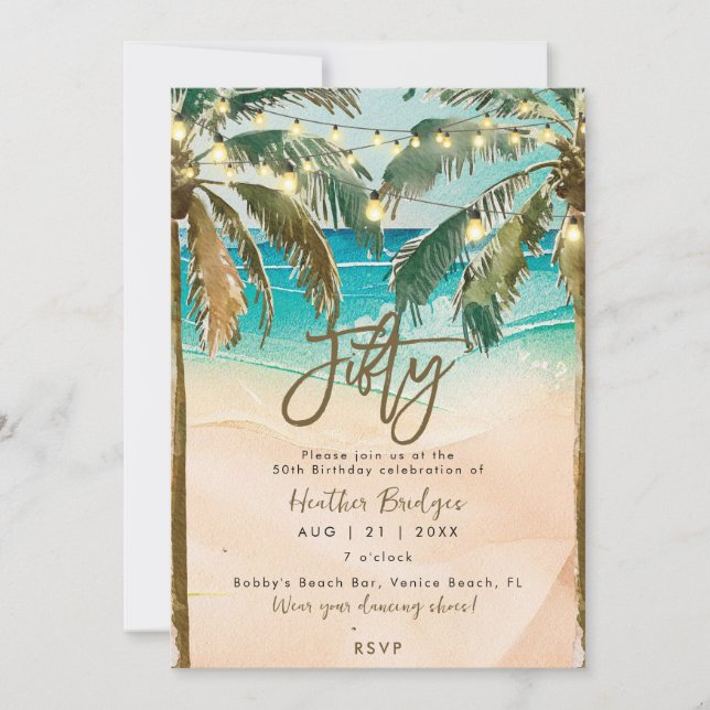 Invitation Palmiers tropicaux fête du 50e anniversaire (Devant)