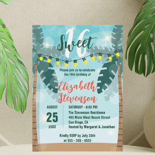 Invitation Palmiers tropicaux Lumières doux 16 Anniversaire