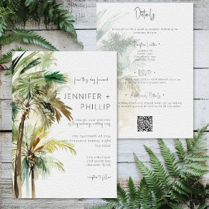Invitation Palmiers tropicaux Mariage moderne à deux côtés