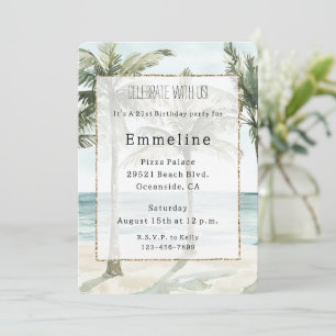Invitation Palmiers tropicaux Ocean Beach Anniversaire