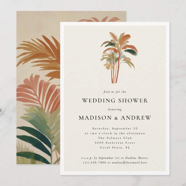 Invitation Palmiers tropicaux Pastel Boho Wedding shower (Devant / Derrière)