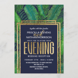 Invitation Palmiers tropicaux Verdure Gold Navy Blue Soirée