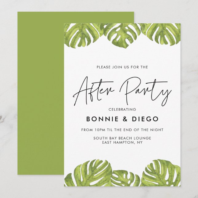 Invitation Palmiers verts tropicaux mariage après la fête (Devant / Derrière)