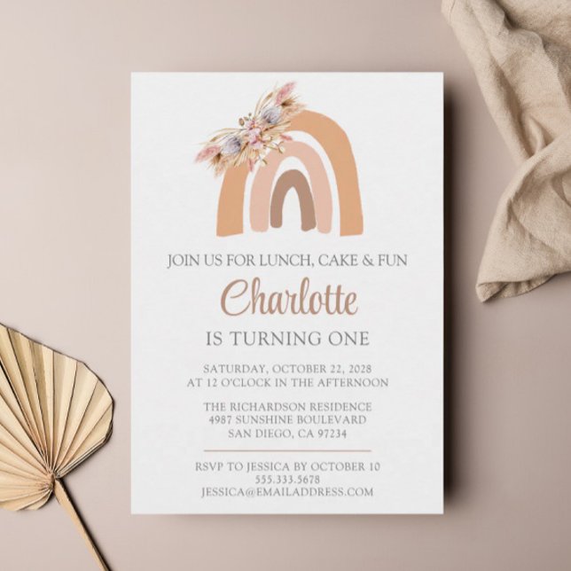 Invitation Pampas Aquarelle Grass Rainbow Premier anniversair (Créateur téléchargé)