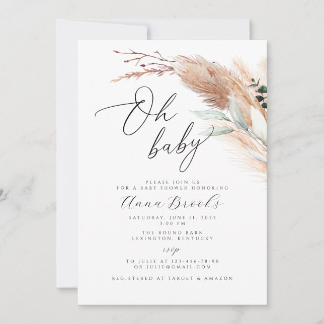 Invitation Pampas boho Oh Baby baby shower (Devant)