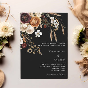 Invitation Pampas bordeaux noir beige floraux mariage de luxe