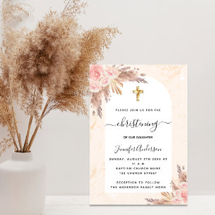 Invitation Pampas Christening rose or marbre rousse