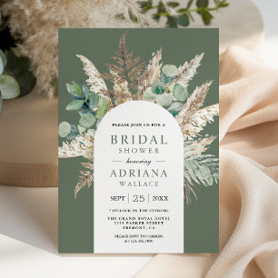 Invitation Pampas Eucalyptus Arche Sauge Vert Baby Shower de