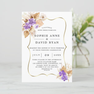Invitation Pampas Exotique Grass Purple Orchidées Mariage Or
