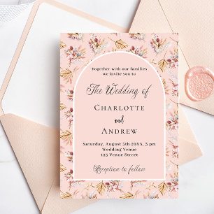 Invitation Pampas fleurs d'herbe rose or boho luxe mariage