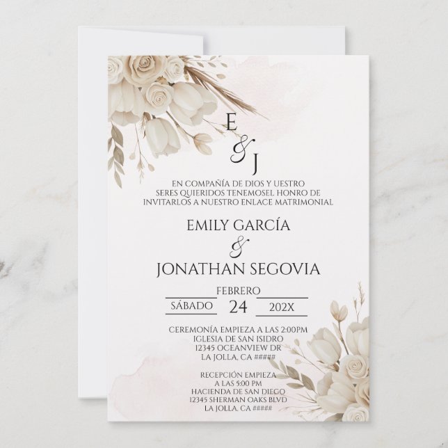 Invitation Pampas floral bouquet Spanish wedding  (Devant)
