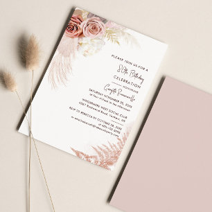 Invitation Pampas Floral Grass Terracotta 80e anniversaire