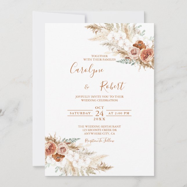 Invitation Pampas Floral Muet Mariage en herbe tout en un (Devant)
