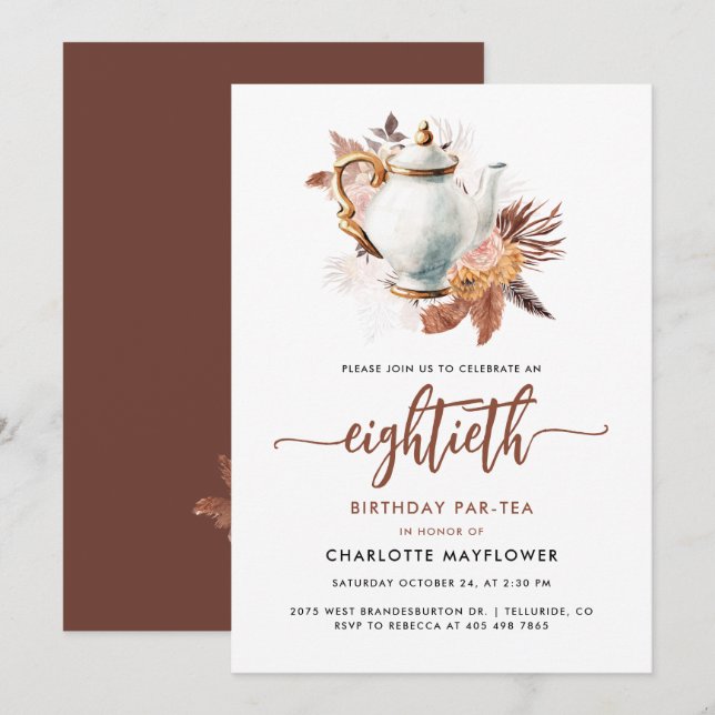 Invitation Pampas Grass 80e anniversaire Tea Party (Devant / Derrière)