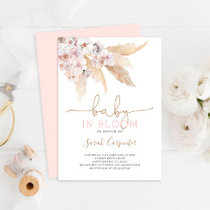 Invitation Pampas Grass Baby in florom douche fille invitatio