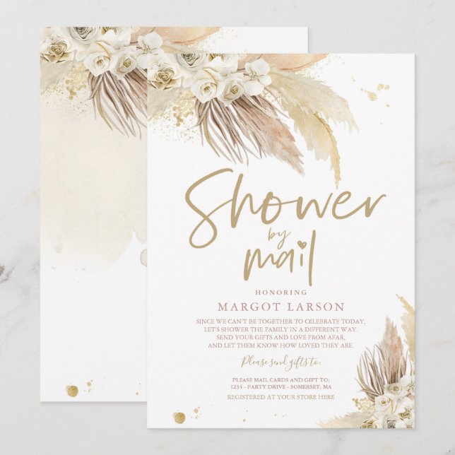 Invitation Pampas Grass Baby shower Neutre Genre Par Courrier (Devant / Derrière)