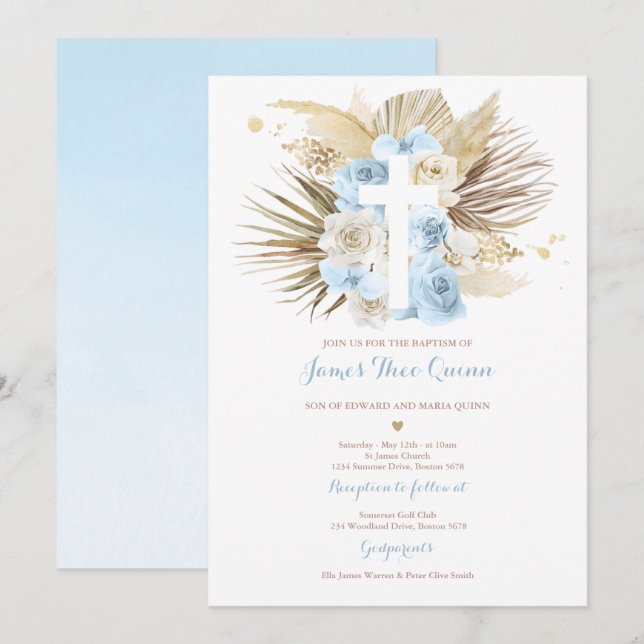 Invitation Pampas Grass Bohème Baptême Boho Christening (Devant / Derrière)