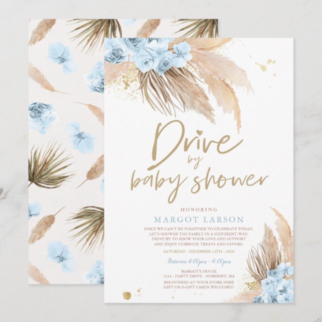 Invitation Pampas Grass Bohemian Drive Par Baby shower (Devant / Derrière)
