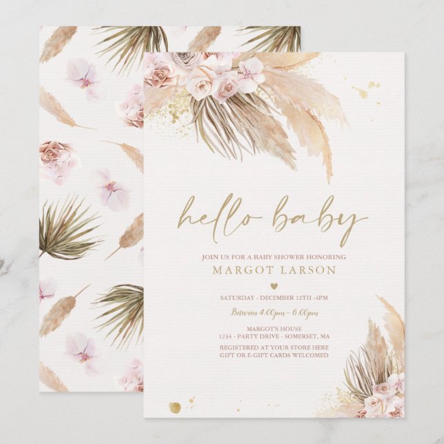 Invitation Pampas Grass Bohemian Tropical Desert Baby shower (Devant / Derrière)