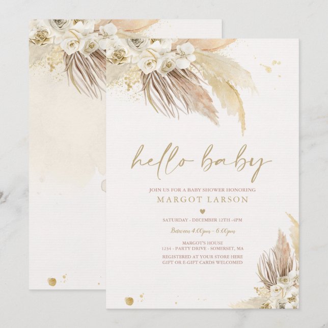 Invitation Pampas Grass Bohemian Tropical Desert Baby shower (Devant / Derrière)