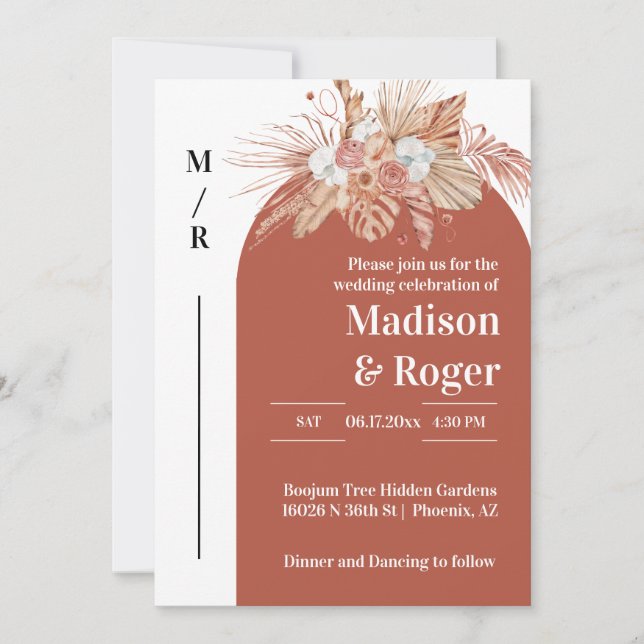 Invitation Pampas Grass Boho Arch QR Code Photo Mariage (Devant)