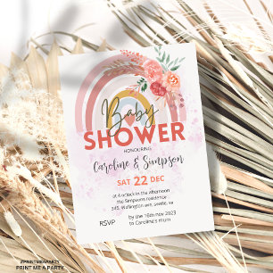 Invitation Pampas Grass Boho Baby shower rétro bohème