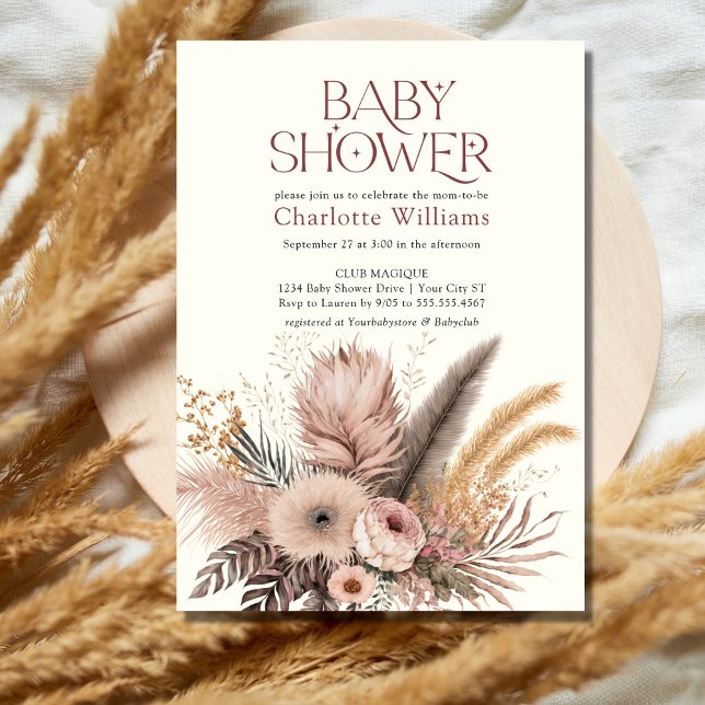 Invitation Pampas Grass Boho Bohemian Girl Baby shower (Créateur téléchargé)