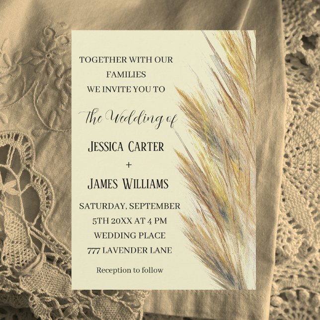 Invitation Pampas Grass Boho Bohemian Grass Simple Mariage (Créateur téléchargé)