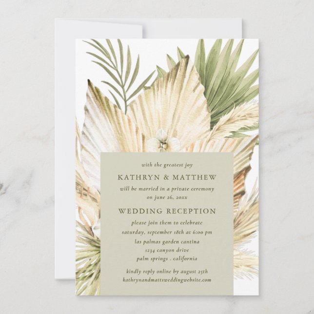 Invitation Pampas Grass Boho Bouquet Réception De Mariage Uni (Devant)