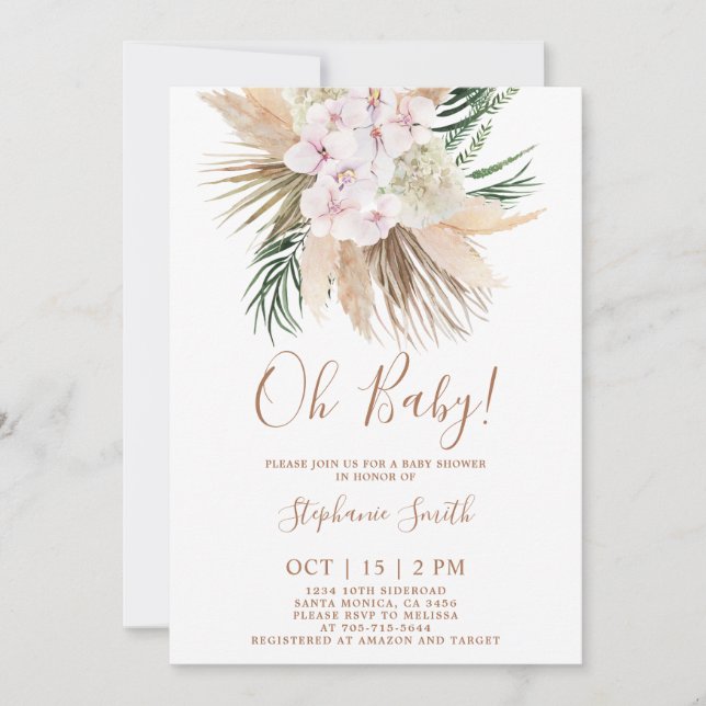 Invitation Pampas Grass Boho Chic Baby shower (Devant)