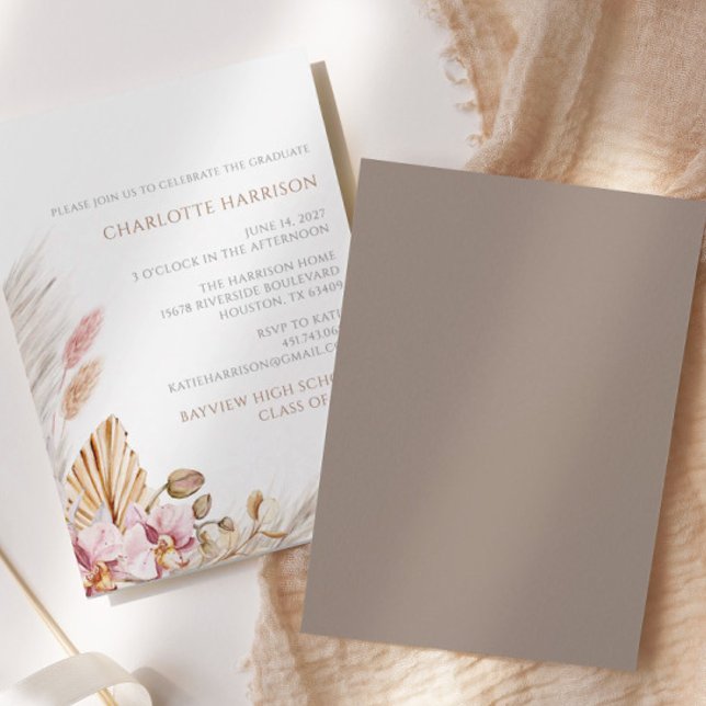 Invitation Pampas Grass Boho Chic Floral Graduation (Créateur téléchargé)